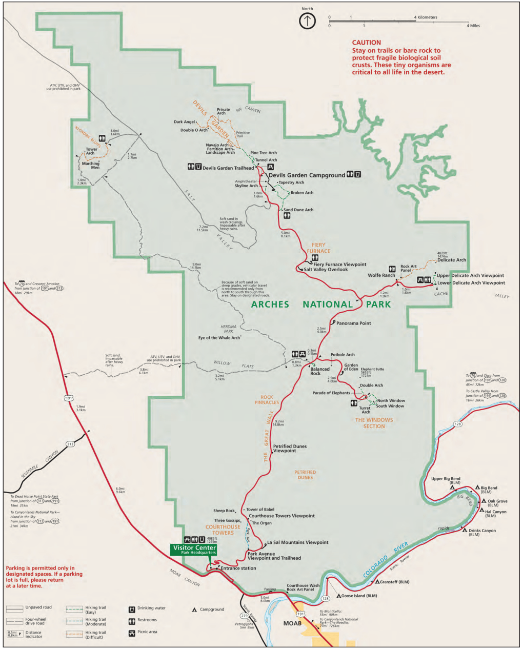 Arches national park utah trail map