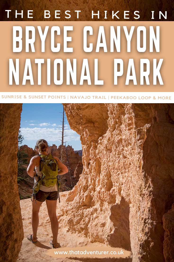 Heading to Bryce Canyon National Park and looking to do some Bryce Canyon hikes? Here are the best hikes in Bryce Canyon Utah including hikes for all levels such as sunrise and sunset point for Bryce Canyon photography, the Navajo Trail and the Peekaboo Loop trail! #nationalparks #usaroadtrip #brycecanyon #utahtravel 